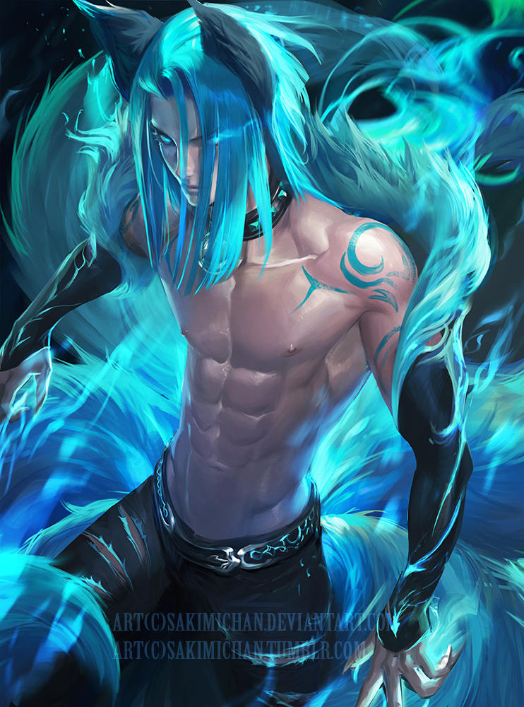Blue Fire fox .nsfw optional. by sakimichan