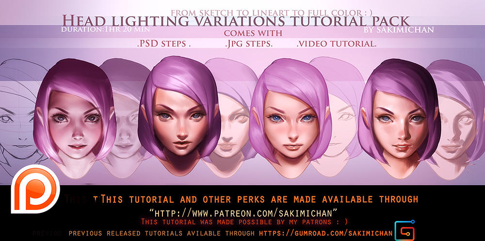Face Lighting Variation steps tutorial pack.promo. by sakimichan