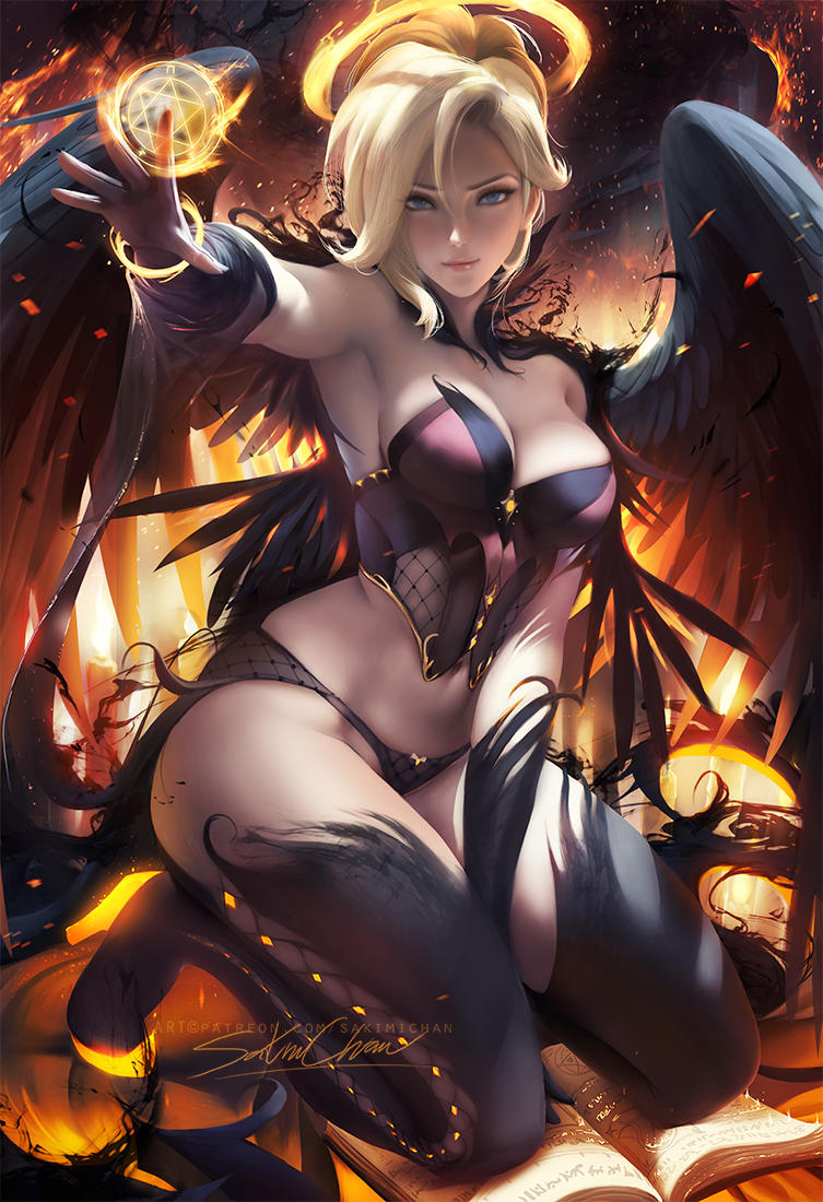 Halloween Angel Mercy pinup by sakimichan
