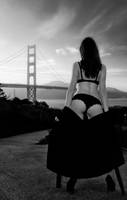 Chelsea and the Golden Gate BW by michaelaaronphoto
