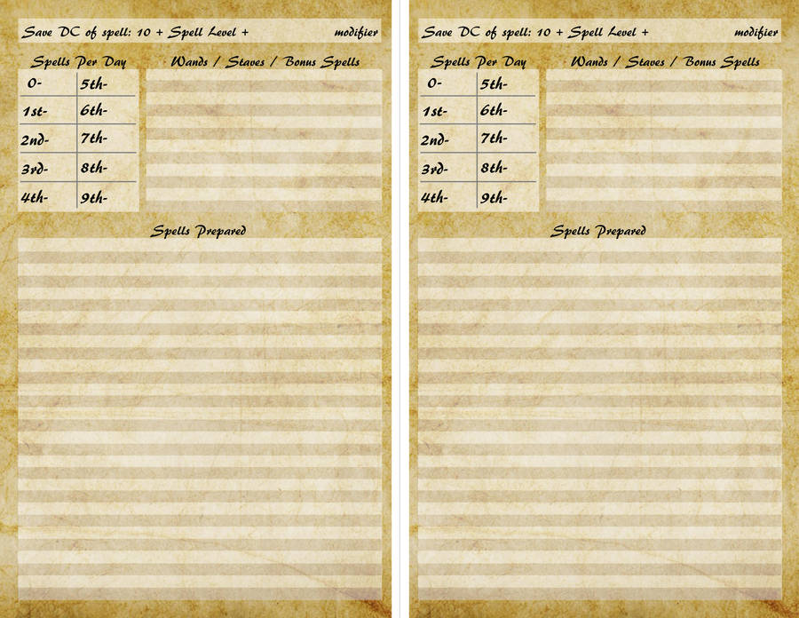 Pathfinder Spell Sheet by ElderAutumnMoon on DeviantArt