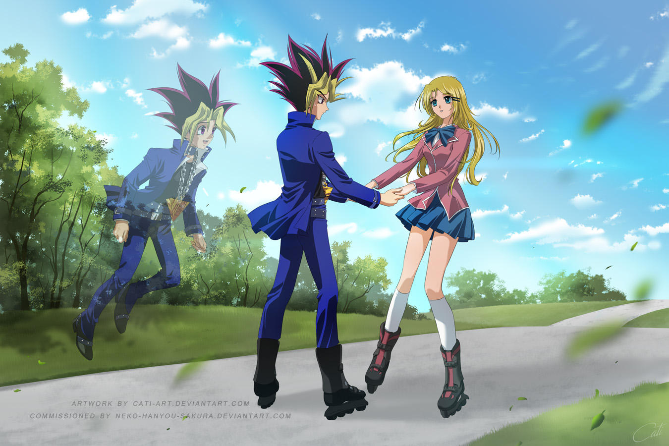 Commission - Yugi, Yami Yugi and Karley by Cati-Art