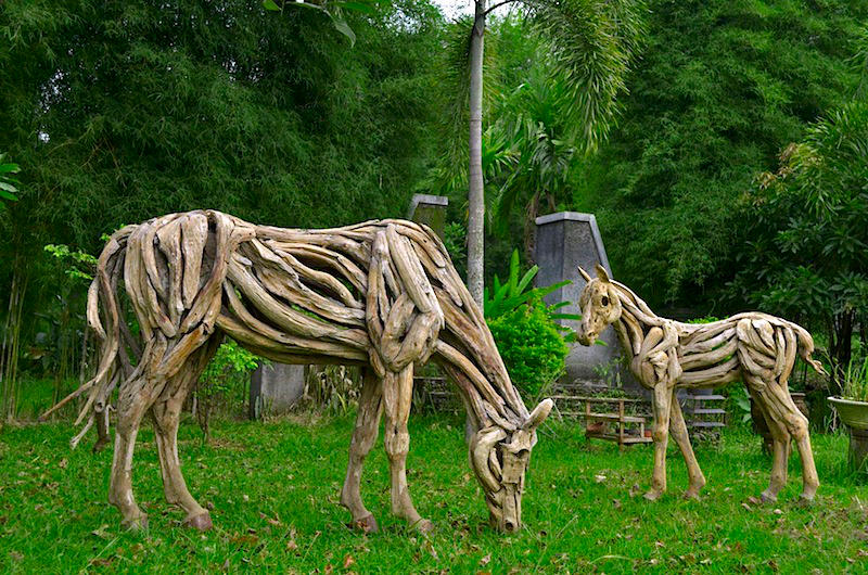 Driftwood horse The Grazing Mare and Filly by ghoff24