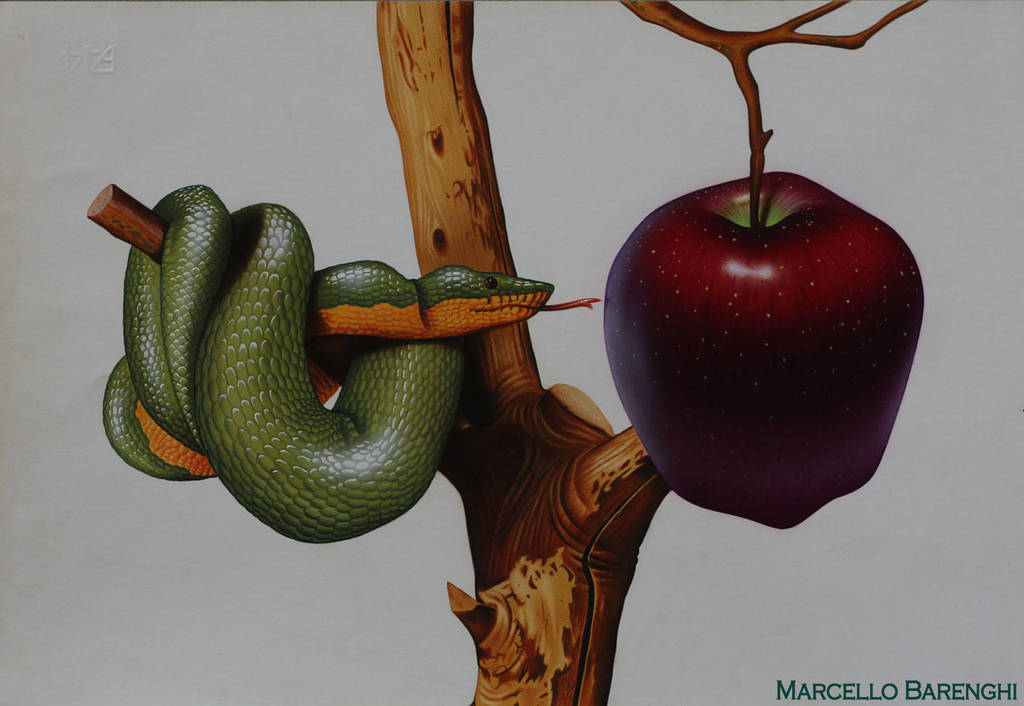 Snake and Apple DRAWING by Marcello Barenghi 1991 by marcellobarenghi
