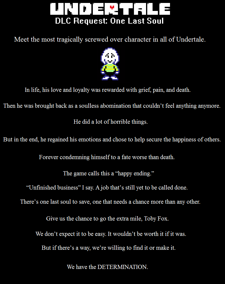 Undertale DLC Request: One Last Soul (SPOILERS) by leinglo