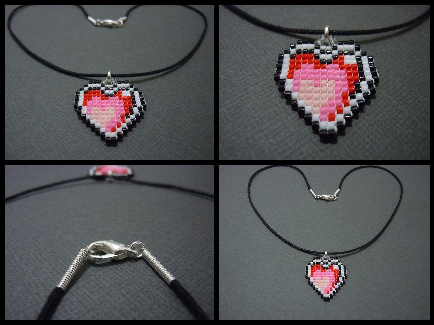 Hand Woven Seed Bead Heart Necklace by Pixelosis