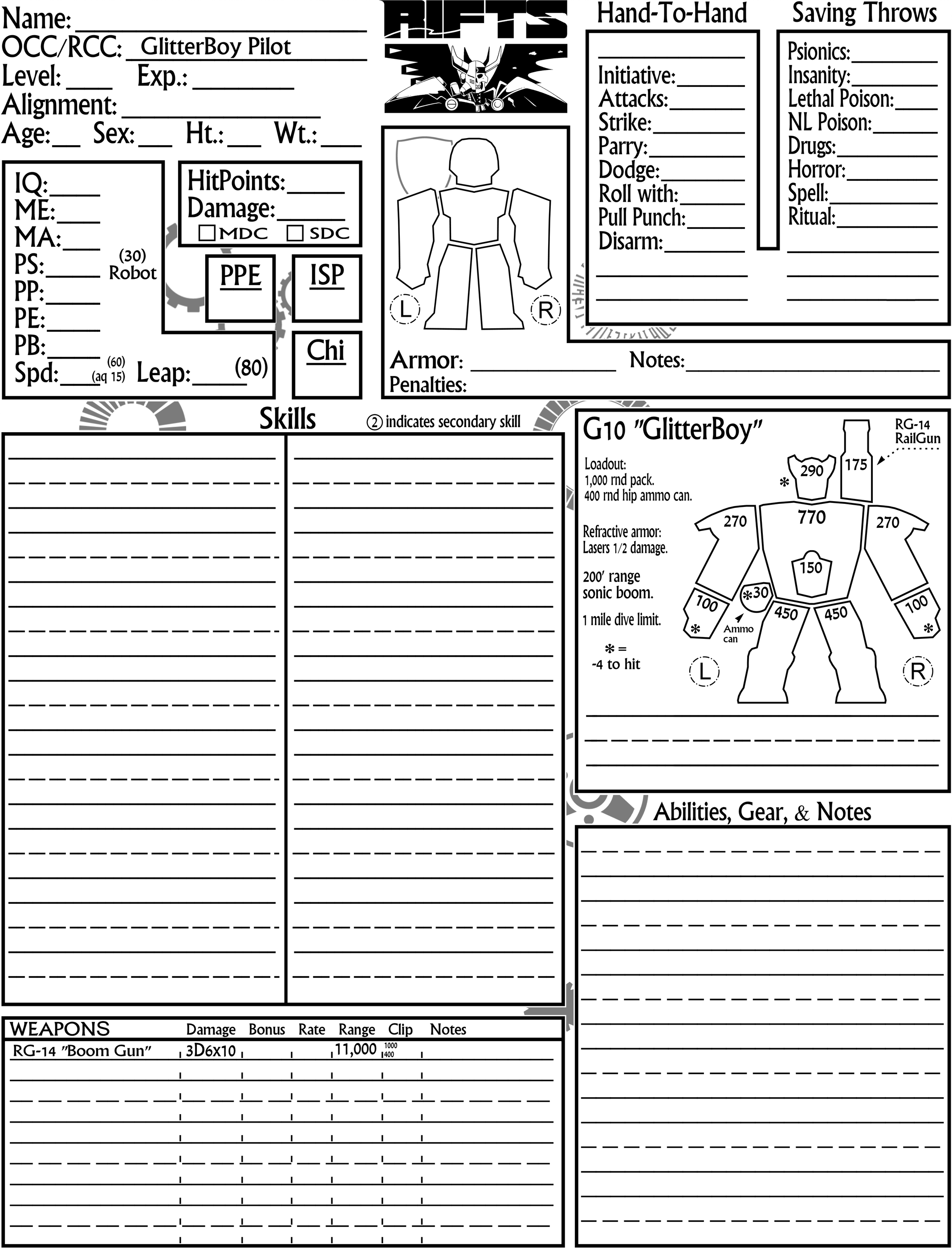 Rifts Printable Character Sheet