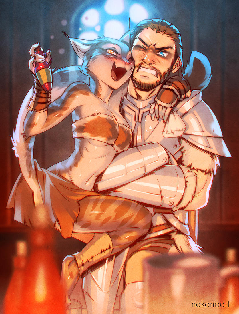 Skyrim: Farkas and Khajiit by nakanoart