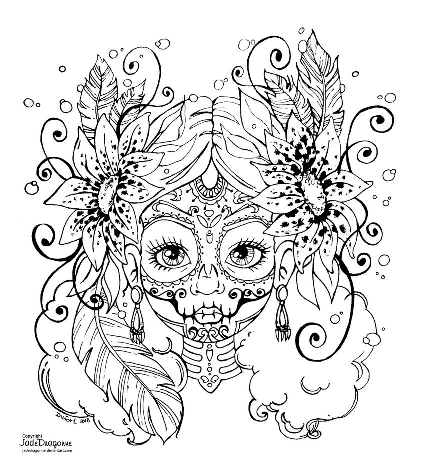Dias de los muertos - Lineart by JadeDragonne