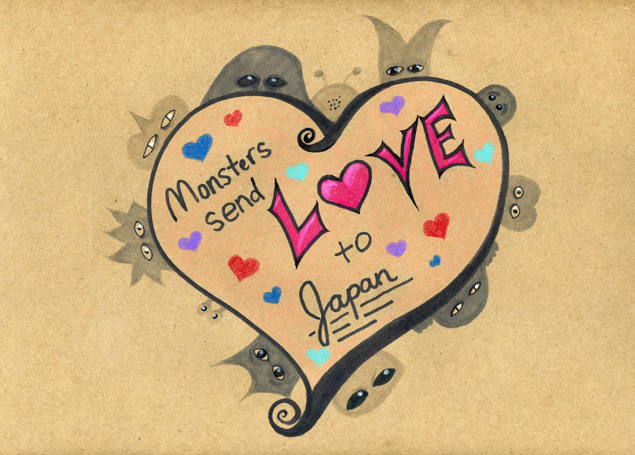 Monsters send love to Japan by Watyrfall