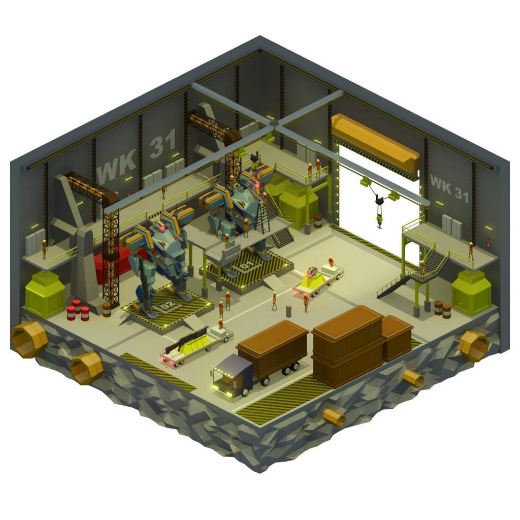 Low Poly Scene : Mecha Hangar by kautsar211086