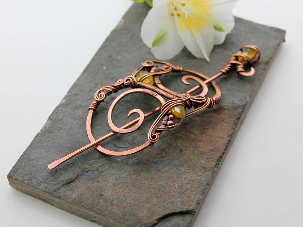 Hair Barrette In Copper With Yellow Chalcedony by AbbyHook
