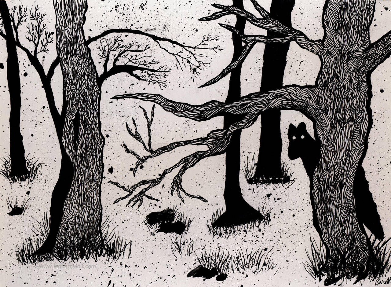 Werewoof In The Woods - Ink by leopardwolf
