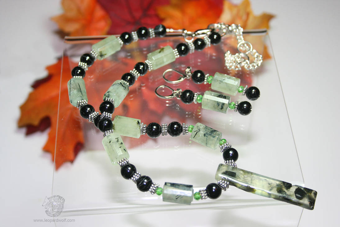 Prehnite And Black Tourmaline Jewelry Set Pt 2 by leopardwolf