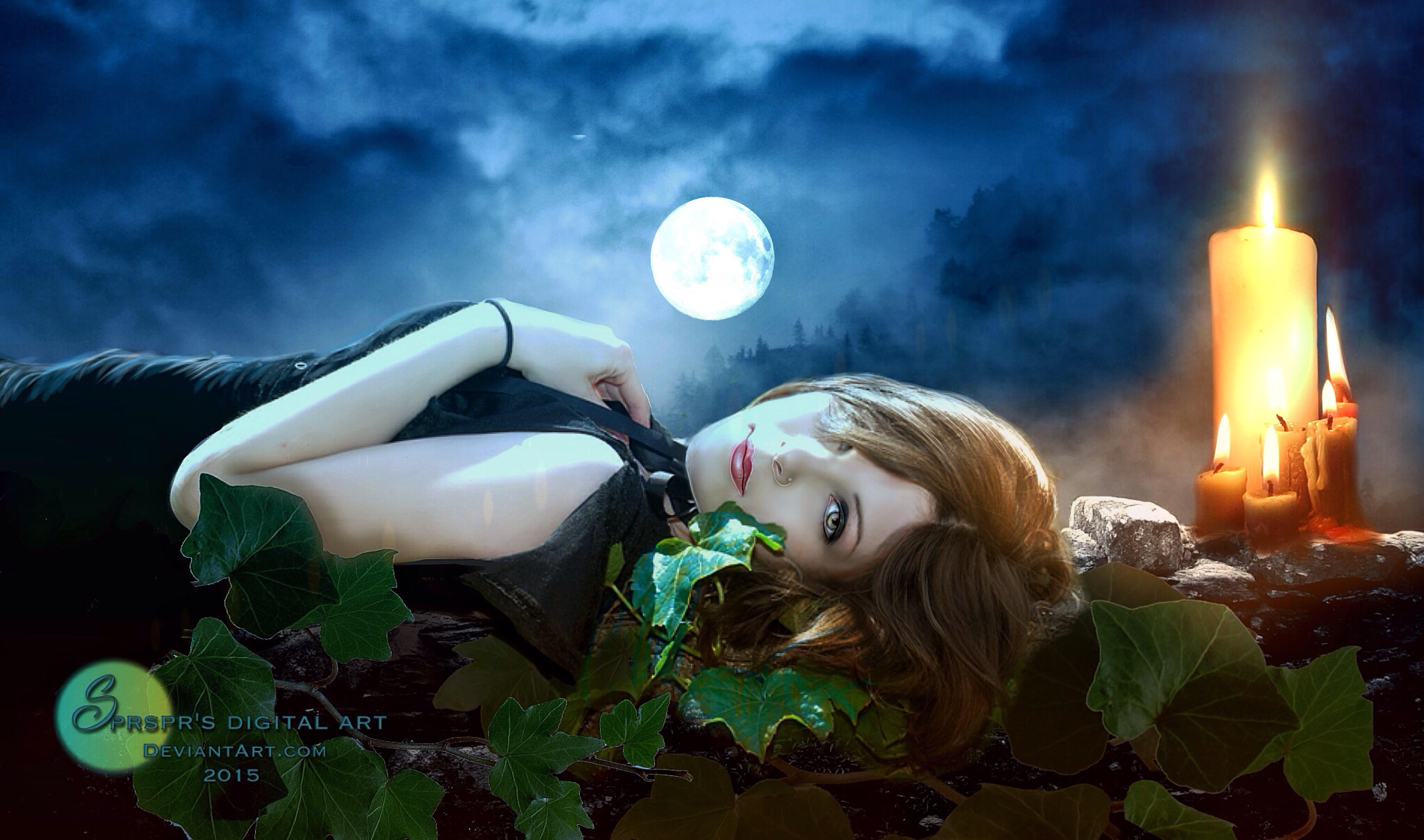 Moonbathing and candlelight by SPRSPRsDigitalArt