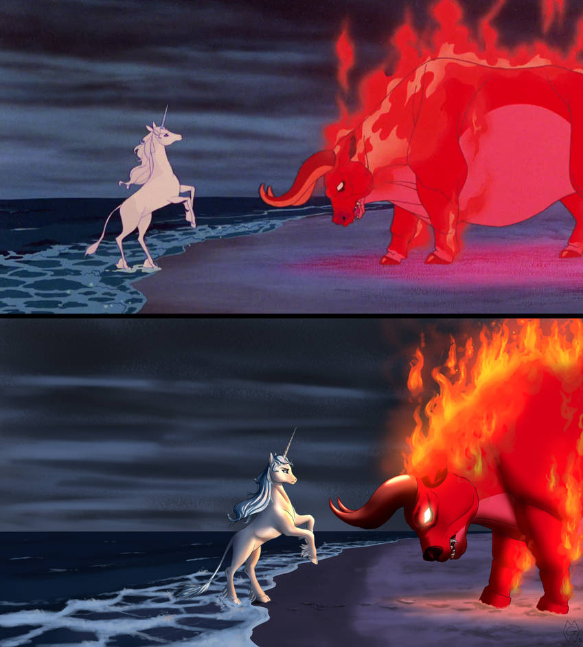 The Last Unicorn Screencap Redraw Comparison by MykeGreywolf