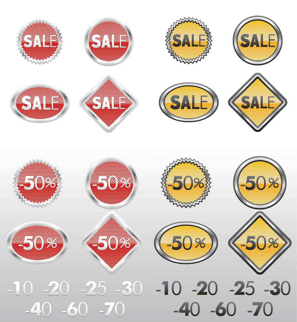 Shopping labels in red and in yellow by Inshader