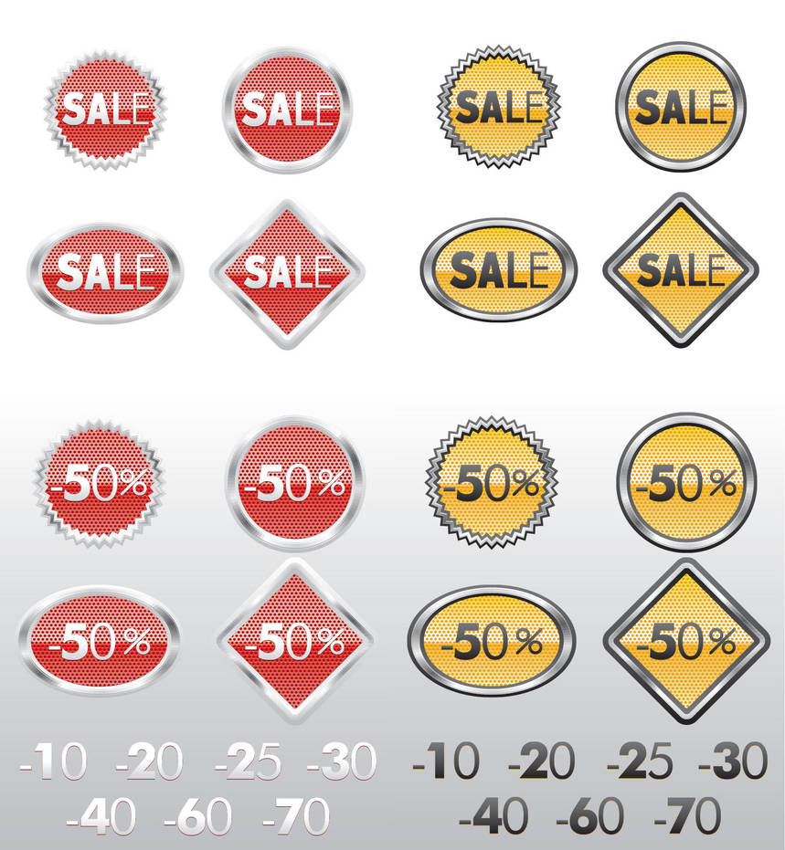 Shopping labels in red and in yellow by Inshader