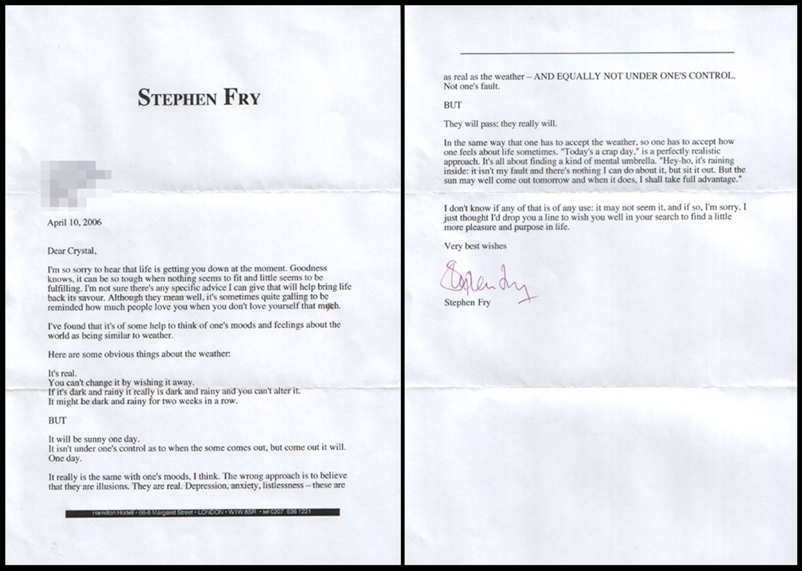 My letter from Stephen Fry by xchingx