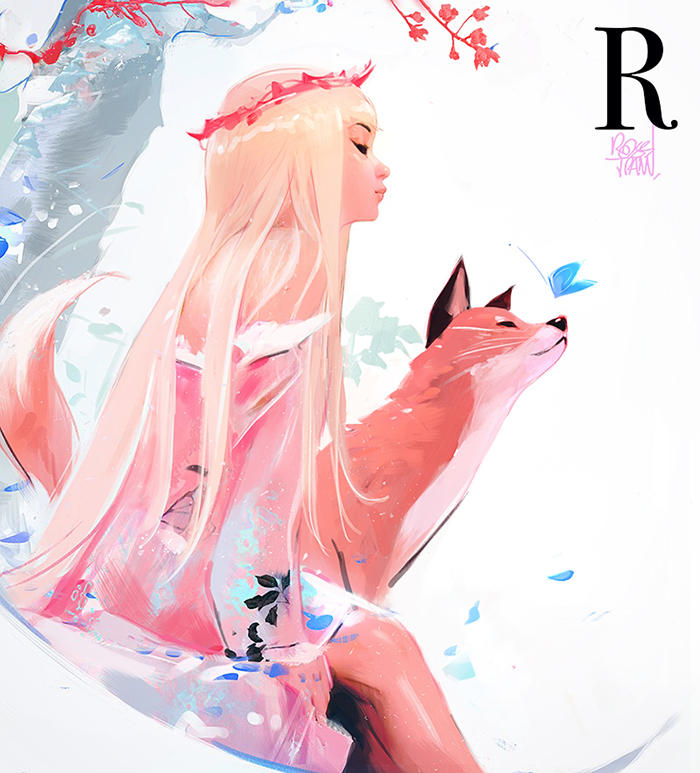 Girl and Fox Sketch by rossdraws