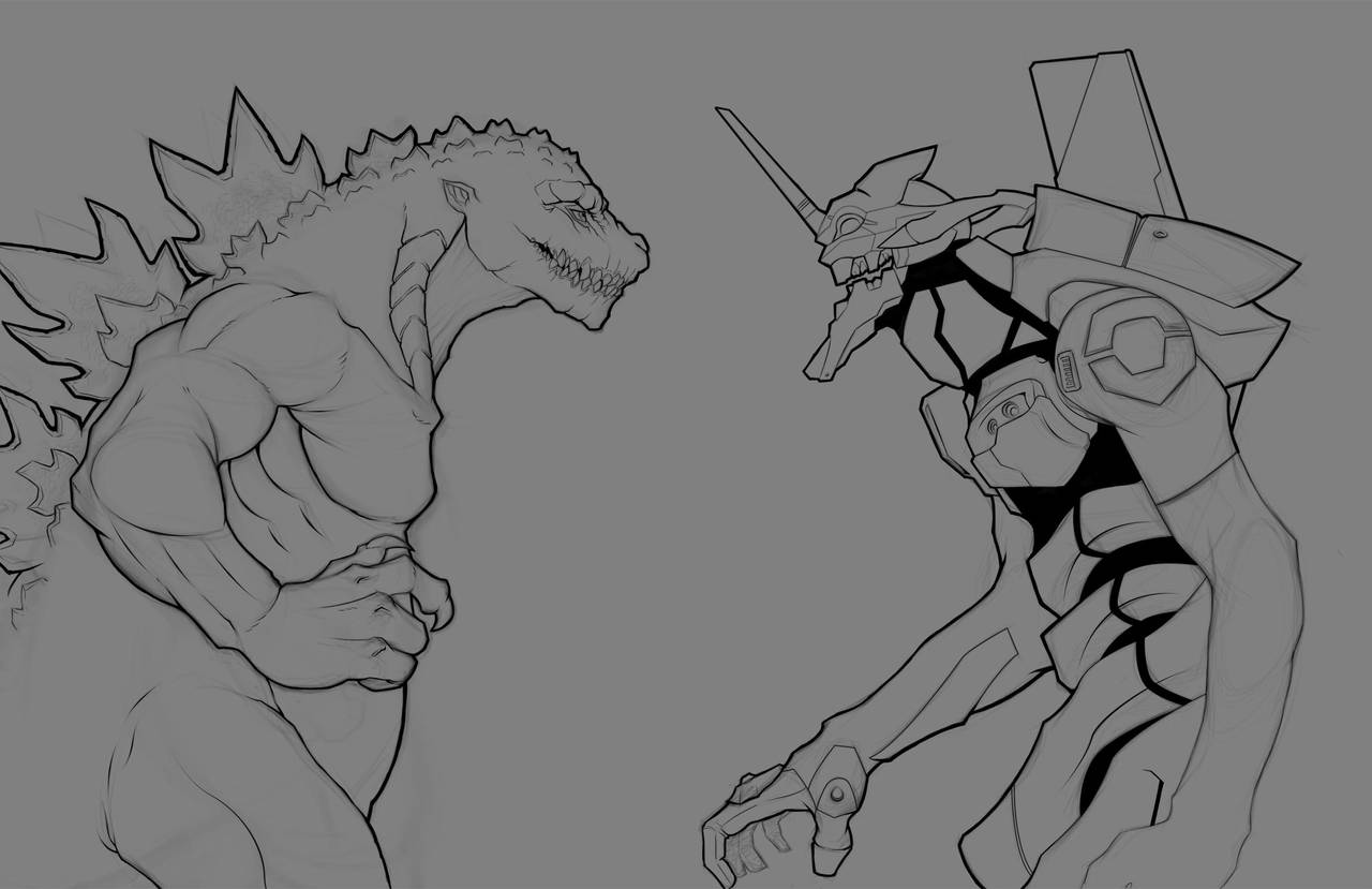 Godzilla vs. Unit 01, lines by Paterack