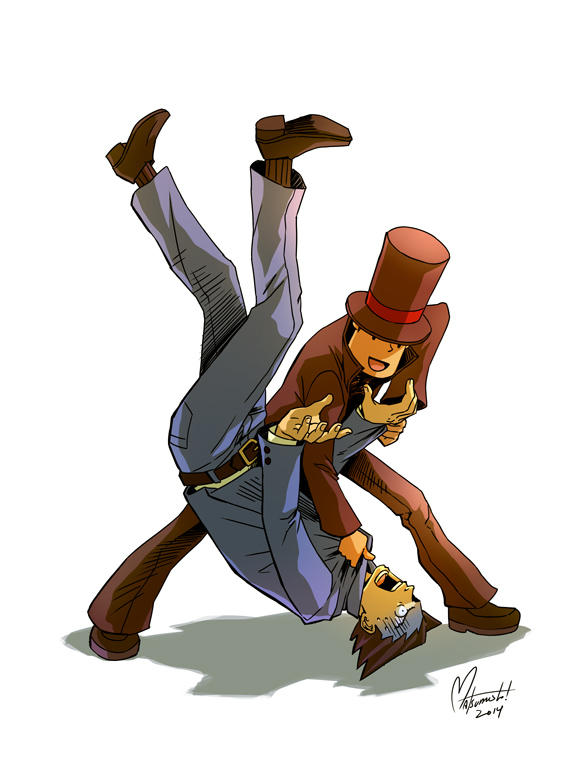 Professor Layton vs. Phoenix Wright by spacecoyote