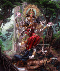 Hindu tiger goddess by The-SixthLeafClover
