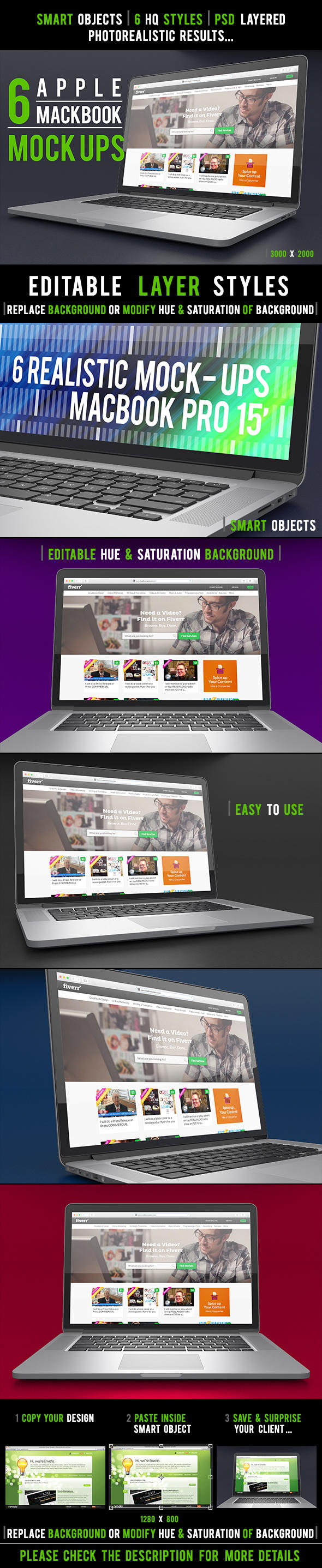 6 Realistic Laptop Apple Macbook Mock-Ups by Dee-A