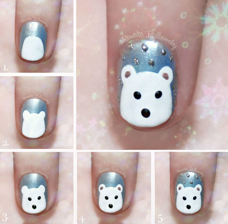 Cute Polar Bear Nail Art Tutorial by psychoren