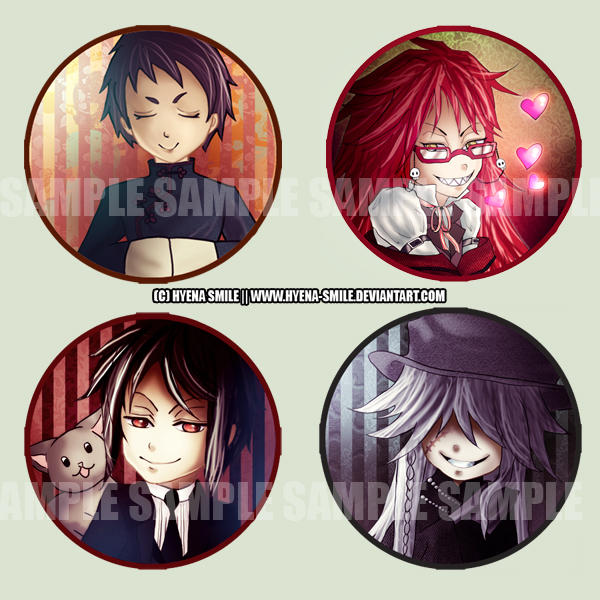Kuroshitsuji Buttons 2 by hyena-smile