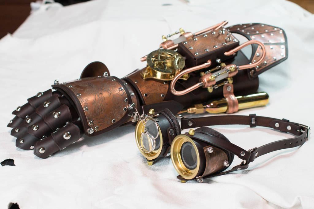 Steampunk Gauntlet and Goggles Phoenix Set by CraftedSteampunk on