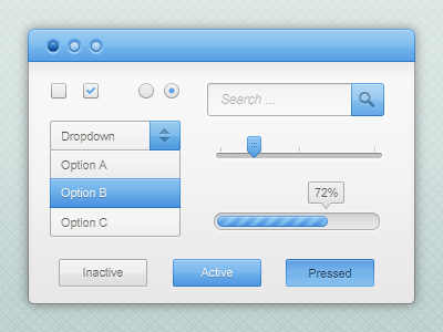 Blue and white GUI kit PSD by emey87