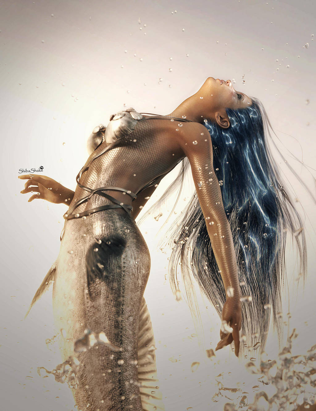 Silver Mermaid Fantasy Art by shibashake