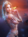 Butterflies, Blonde Fantasy Elf Woman Art, DS Iray by shibashake