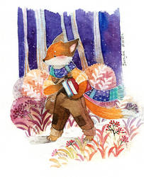 Fox with books by deerfox-art