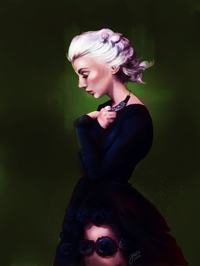 White haired girl by justonewing