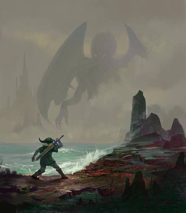 Link in R'lyeh facing a final boss. by fabianrensch