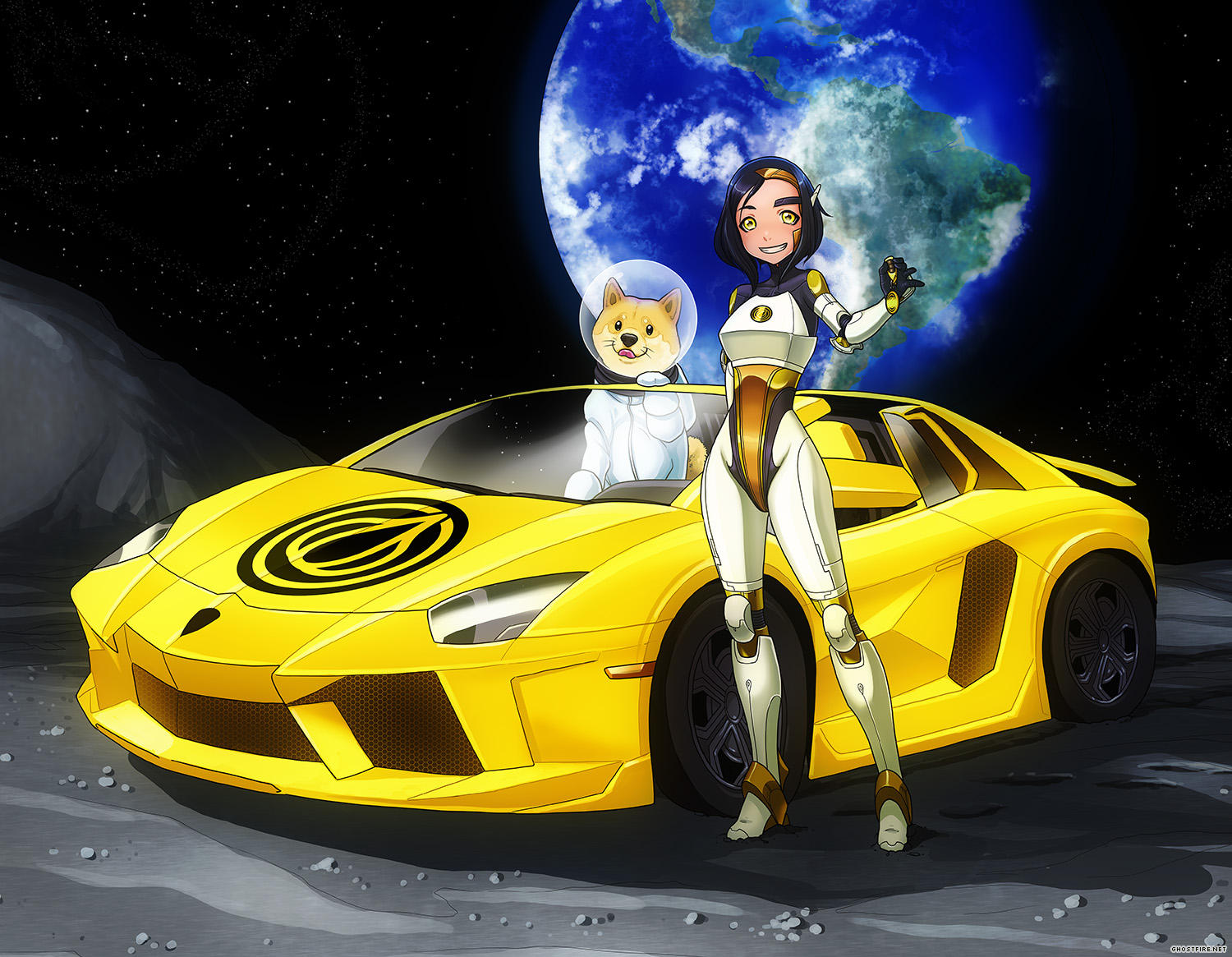 To the Moon! (Garlicoin + Dogecoin + Moon Lambo) by ghostfire
