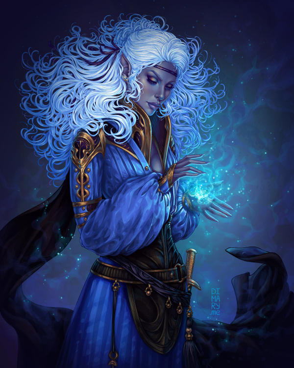 Commission: Dark Elf Sorceress/ magic flame by dimary