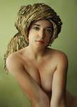 Portrait with cardboard hat by Liko