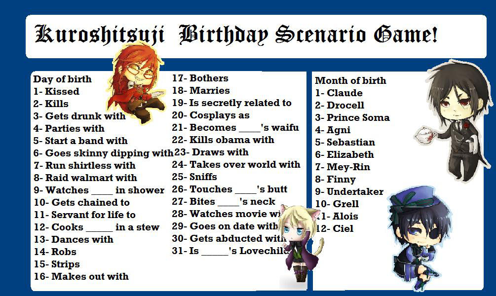 Kuroshitsuji (black butler) Birthday Game! by Livingonthestr on DeviantArt