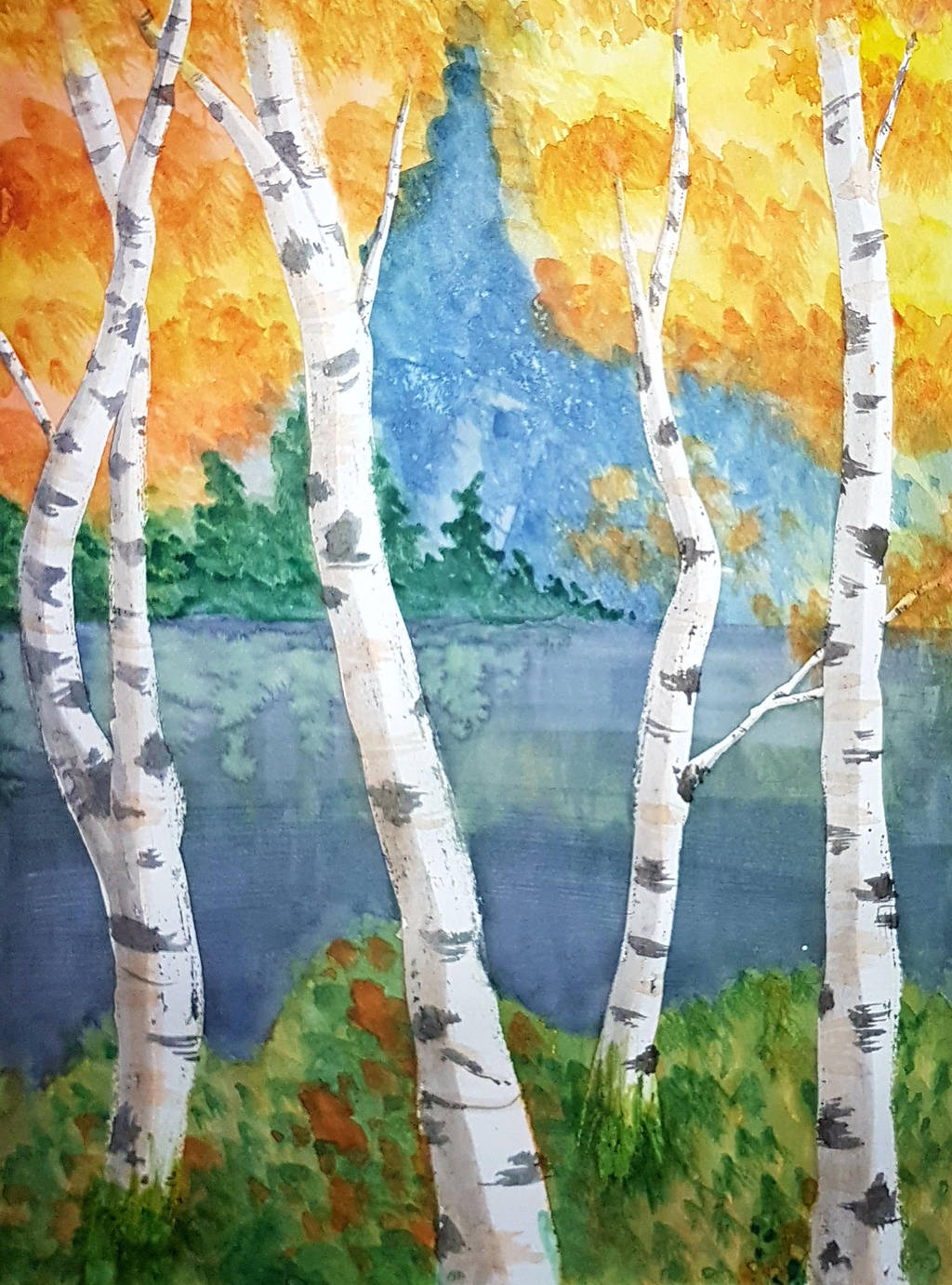 Watercolour Birches by GlowingMember