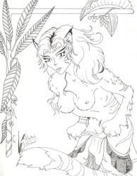 Tiger Woman Line Art by Black-Feather