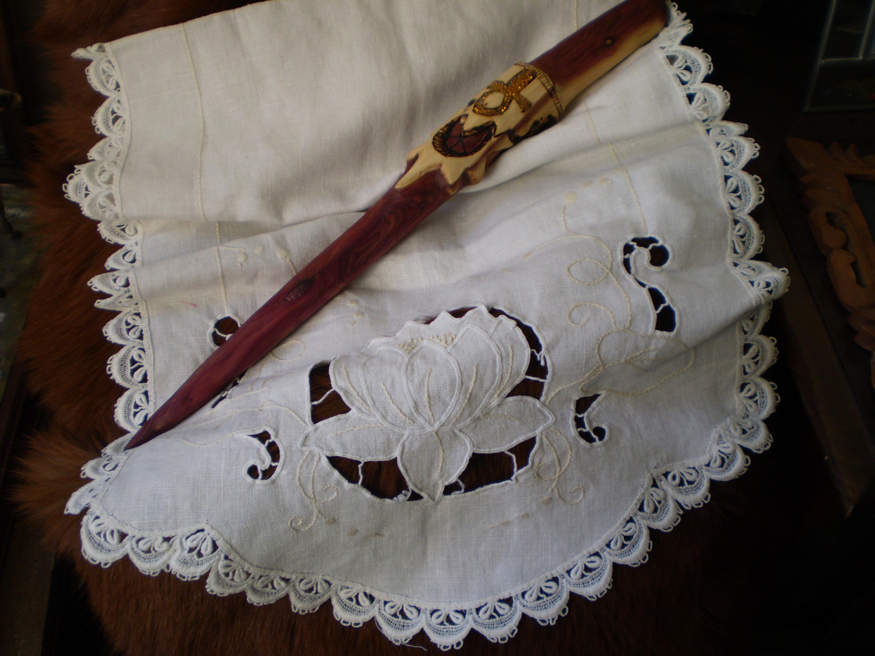 Cedar Ankh Wand and Lotus by Black-Feather