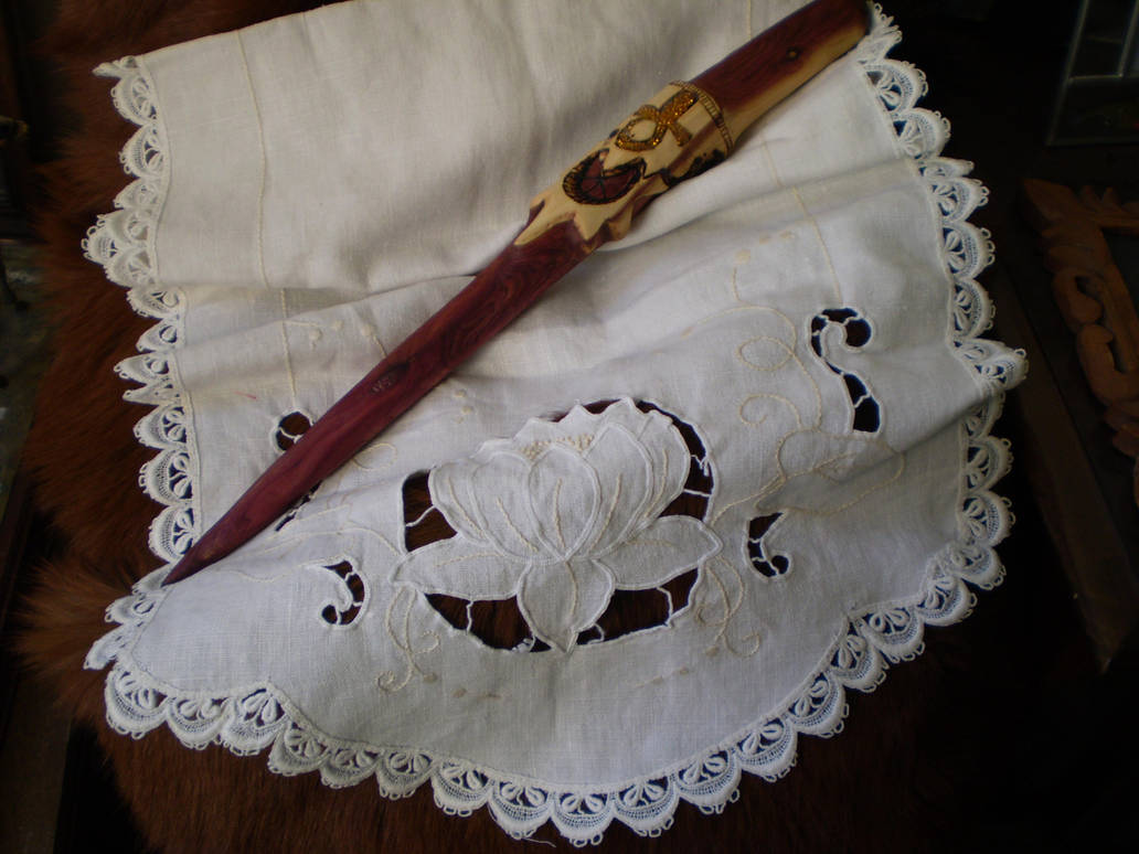 Cedar Ankh Wand and Lotus by Black-Feather