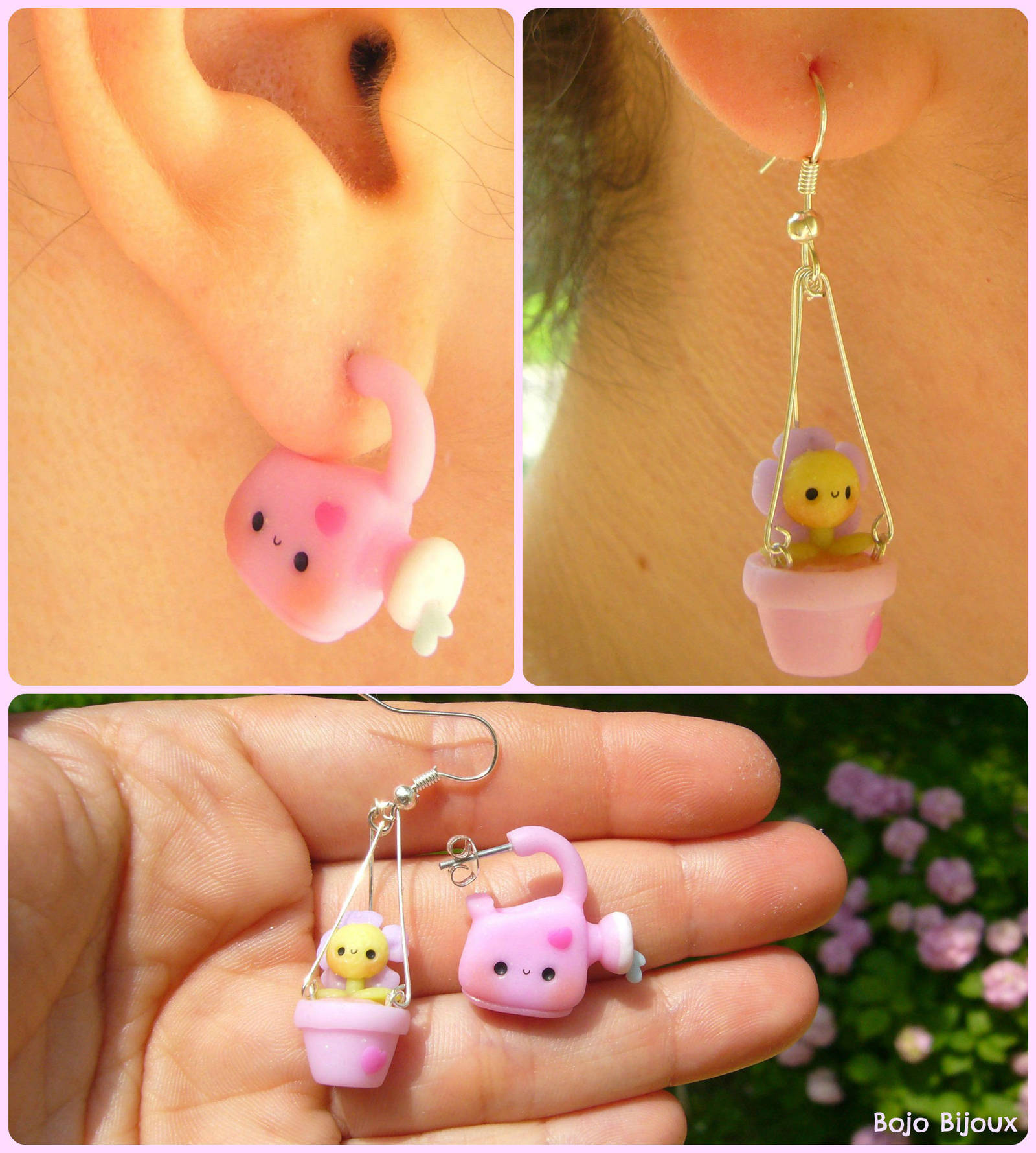 Watering can and dangly pot - fake ear plug by Bojo-Bijoux