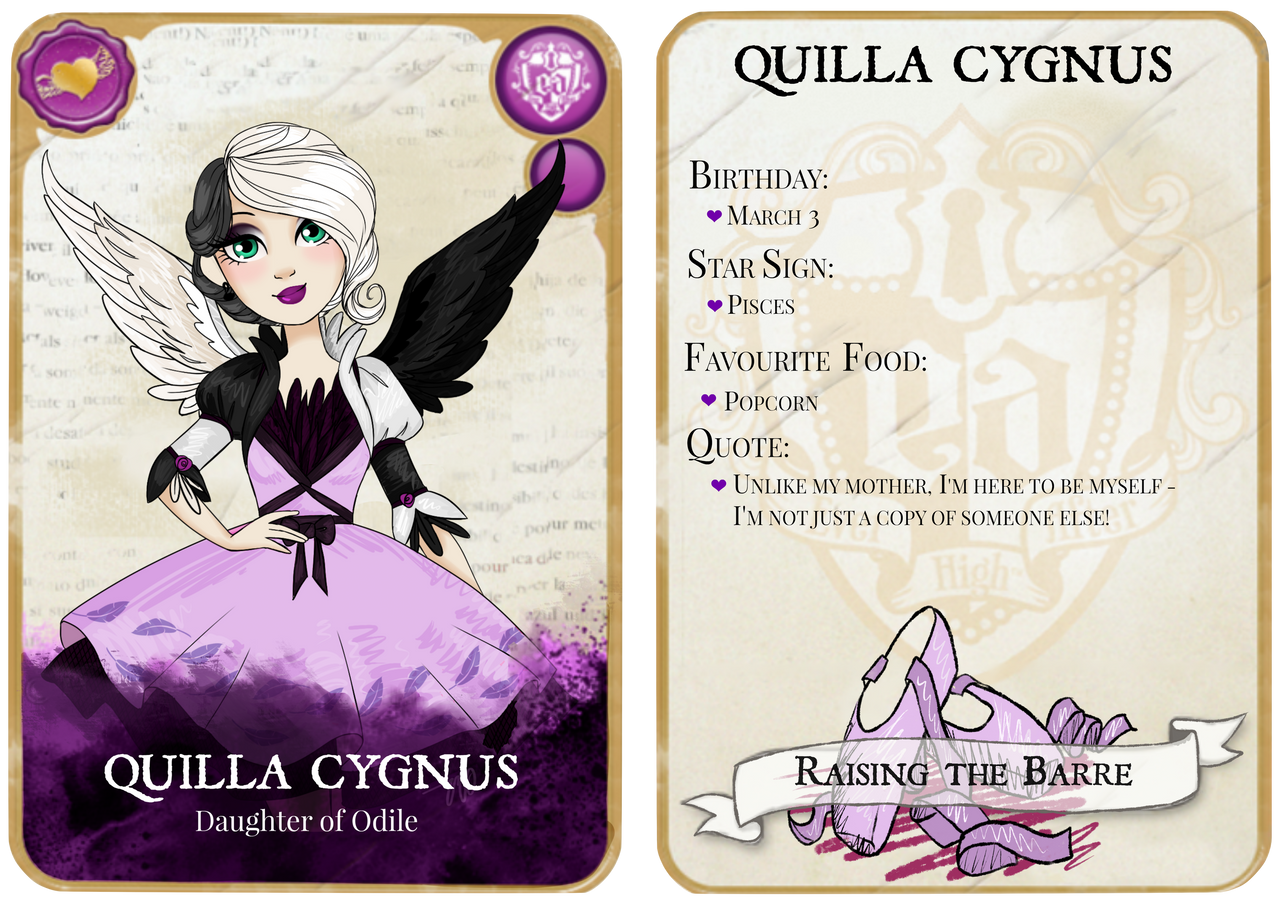 Ever After High OC: Quilla Cygnus card by ArtbyAimdog on DeviantArt