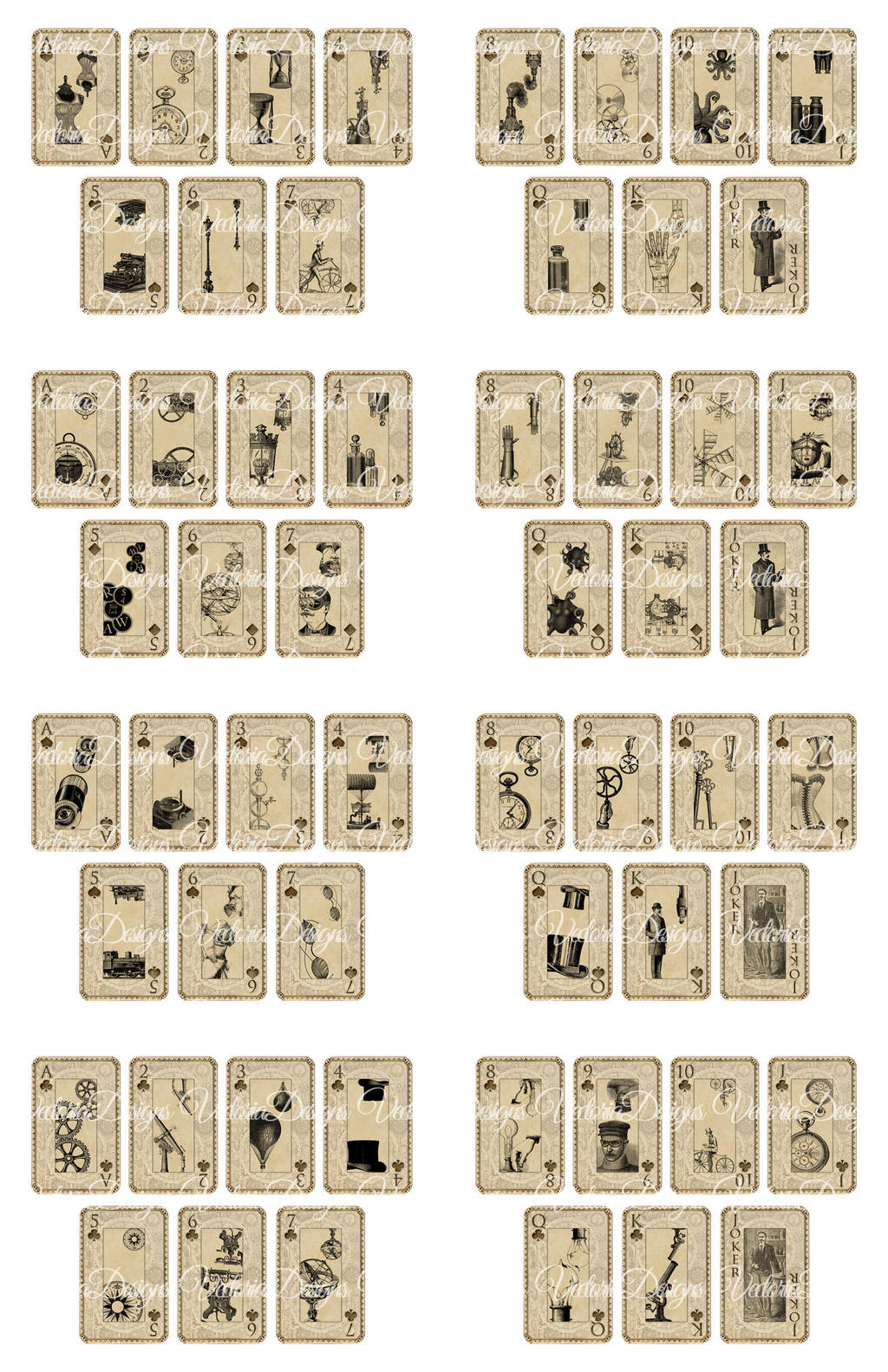 Printable Steampunk Playing Cards by VectoriaDesigns