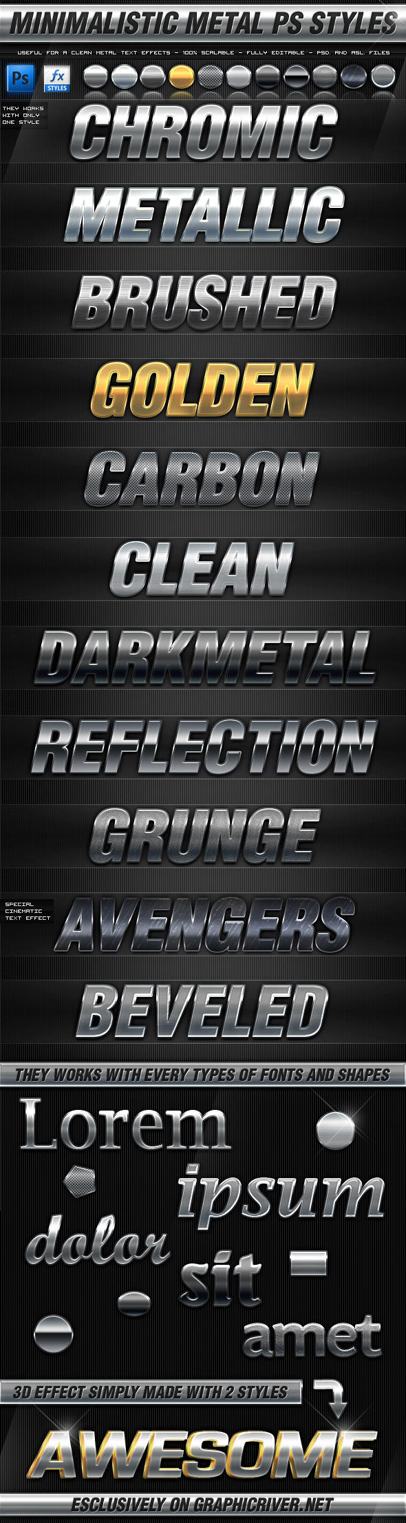 Minimalistic Metal Photoshop Layer Styles by KoolGfx