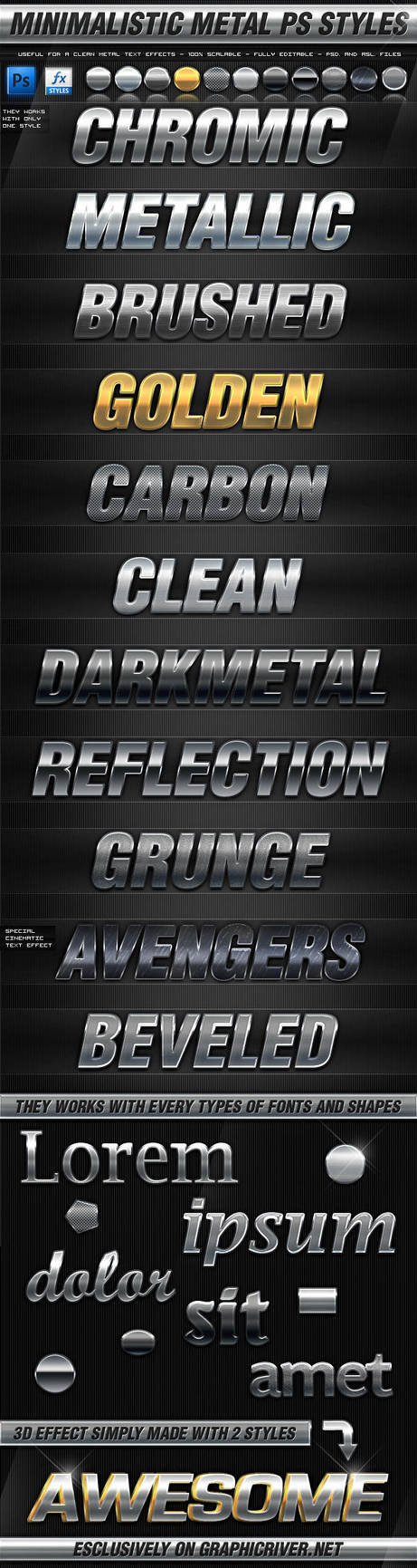 Minimalistic Metal Photoshop Layer Styles by KoolGfx